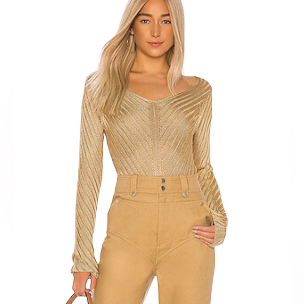 L’Academie Mavis Ribbed Knit Gold Sweater